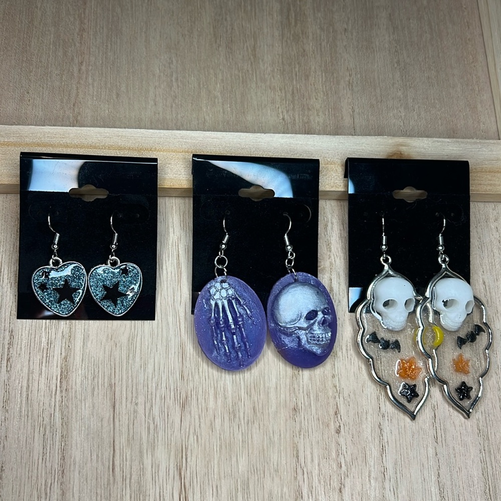 Handmade 3 piece dangles - spooky